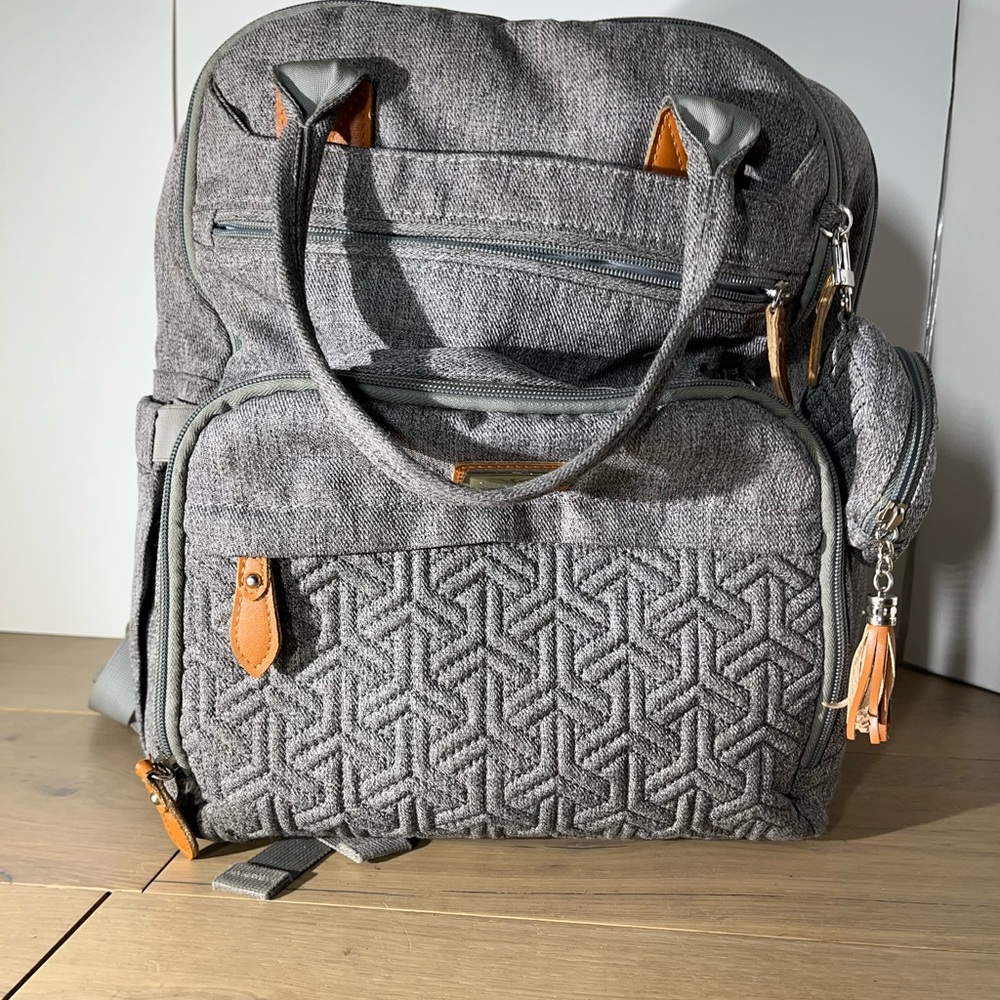 BabbleRoo Diaper Bag Backpack - Multi function Waterproof Gray